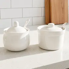 Pote Em Porcelana Branca 280g Multiuso com Tampa e Colher Açucareiro, Saleiro e Temperos