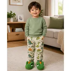 Pantufa de criança Dino Verde Super Macia e confortável solado antiderrapante - Presente Perfeito