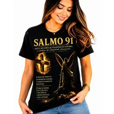 Camiseta Feminina Salmo 91 Aqule Que Habita No Esconderijo Do Altissimo Plus Size Preto Branco
