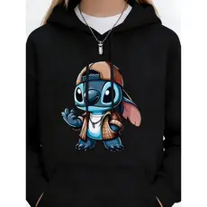 Moletom Feminino Stitch Streetwear Rosa Edição Especial Canguru com Capuz