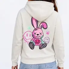 Blusa Moletom Feminina Coelho Rosa Estampa Grande Costas Anime Canguru