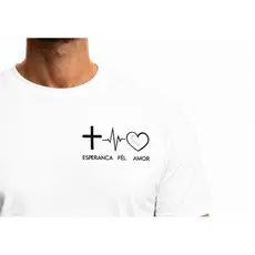 Camiseta Masculina Cristã Evangelica Fé Amor Branca