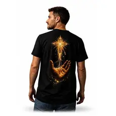 Camiseta Masculina Casual T-Shirt Evangelica  Cristã Gospel Estampa Cruz Dourada Costas Fé Algodaõ