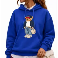 Moletom Feminino Azul Estilo Importado Ursinho Tendência Blogueira