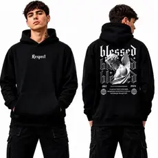Blusa de Moletom Masculino Respect Blessed Angel Canguru Streetwear Lançamento Envio Imediato