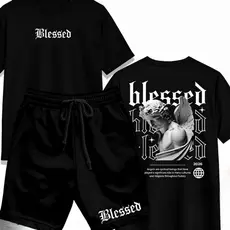 Kit Camiseta Oversized + Short Masculino Blessed Conjunto Streetwear Casual Premium Moda Urbana