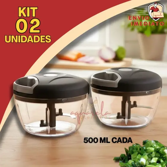 Kit 2 Processador de Alimentos Triturador 3 Laminas 500ml Alho legumes Carne Salada Original