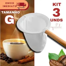 Kit 3 Coador de Café de Pano Grande Flanelado com Cabo de Madeira Reutilizável e Sustentável