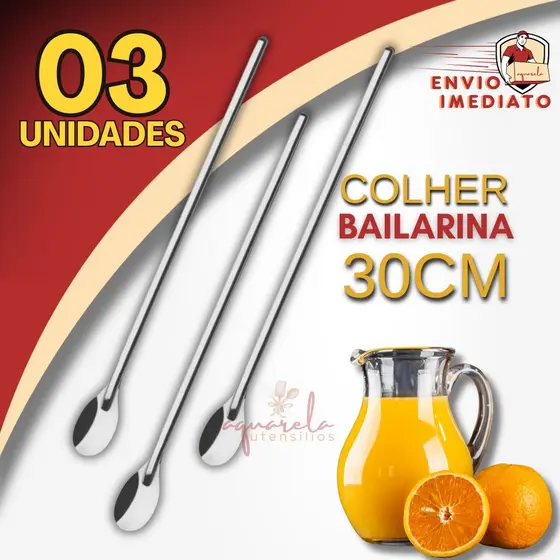Colher Bailarina Para Suco e Drinks Barman Restaurante Buffet Em Aço Inox 30cm