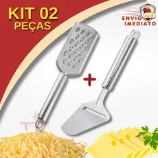 Kit Fatiador Queijo + Ralador Grosso Cozinha Inox Premium para Cortar e Fatiar Ralar Legumes eMussarela
