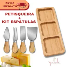 Conjunto Tabua Com 4 Espátulas Para Queijos Frios Salame Petiscos Petisqueira Faca Garfo Picador Espatula