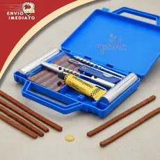 Kit Reparo Pneu Completo 12 Peças com Maleta Para Moto, Carros e Bicicleta Fácil de Usar