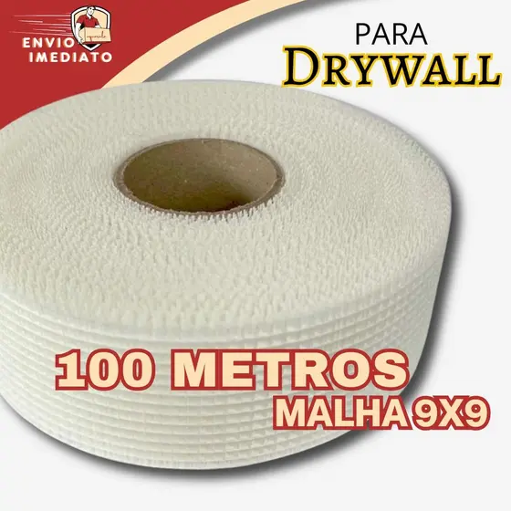 Fita Adesiva Fibra de Vidro Telada 100m Drywall Branca Reposicionável Anti-Trinca