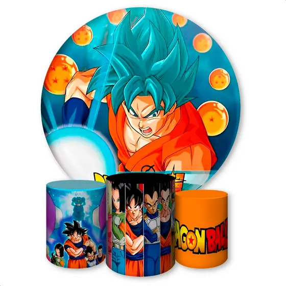 Painel Redondo e Capas de Cilindro Sublimados Tema DBZ