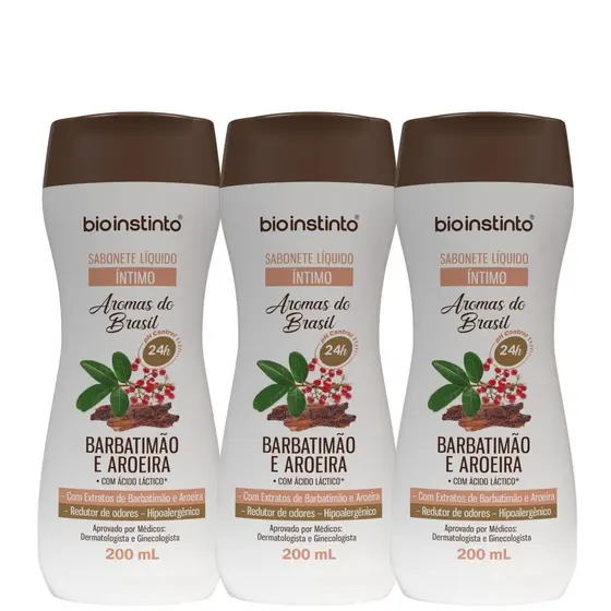 Kit 3 Sabonete Líquido Íntimo Barbatimão e Aroeira 200ml - Bio Instinto