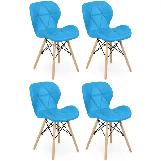 Kit 04 Cadeiras Charles Eames Eiffel Slim Wood Estofada