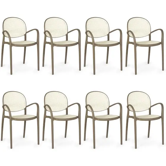 Kit 8 Cadeiras de Jantar Roma com Braço para Sala e Cozinha - Branco/Cinza Escuro