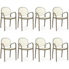 Kit 8 Cadeiras de Jantar Roma com Braço para Sala e Cozinha - Branco/Cinza Escuro