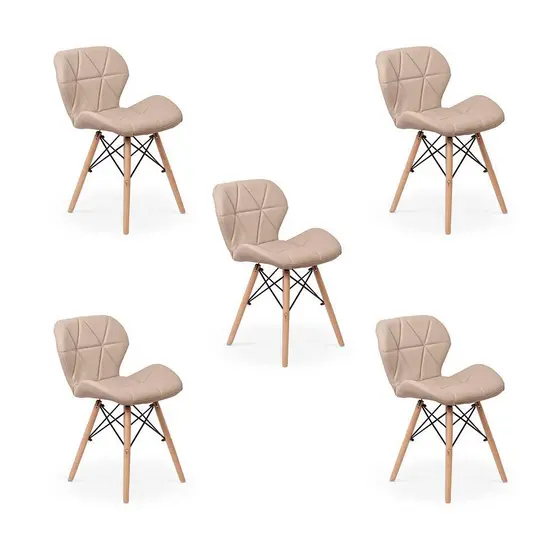Kit 05 Cadeiras Charles Eames Eiffel Slim Wood Estofada