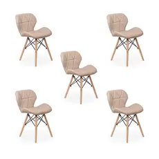 Kit 05 Cadeiras Charles Eames Eiffel Slim Wood Estofada