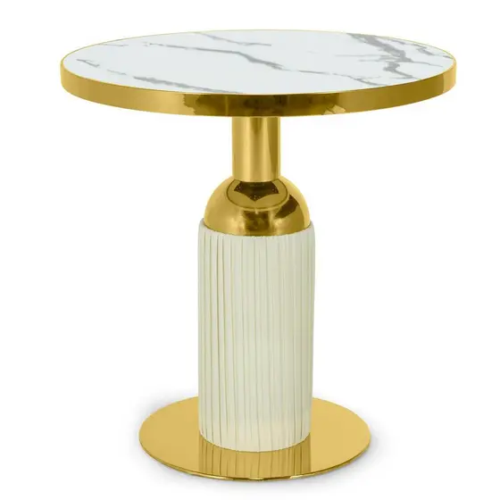 Mesa de Jantar Redonda Imperial 70cm Mármore Sintético Base Dourada Design Luxo