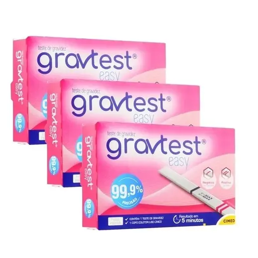 Kit 3 Testes de Gravidez Gravtest Easy 99,9% Precisão Cimed