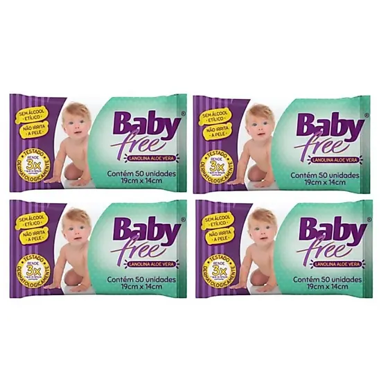 Kit com 4 Lenços Umedecidos Baby Free Toalha Umedecida Qualybless com 50 unidades