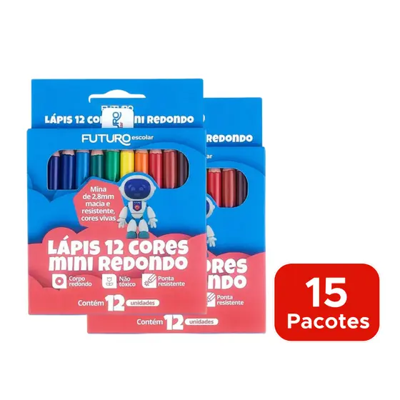Kit 15 Pacotes Mini Lápis de Cor 12 Cores Lembrancinha Escola Revenda
