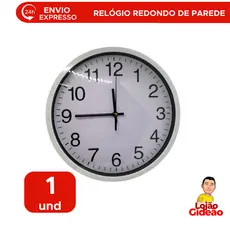 Relógio de Parede de Plástico Redondo Prata 30cm