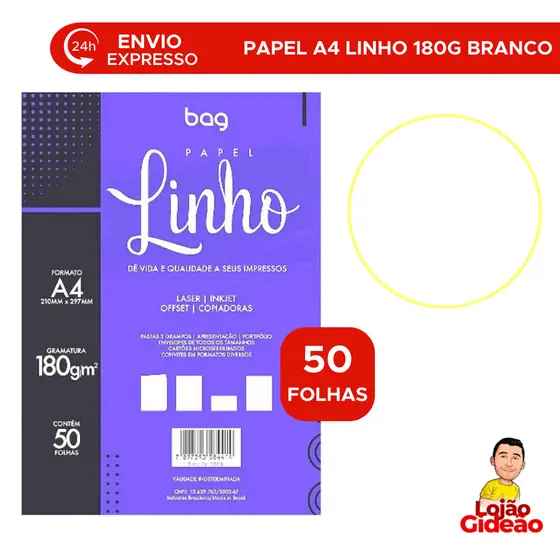 Papel Linho A4 Branco 180Gr Com 50 Folhas Para Convite Folheto Cartão de Visita