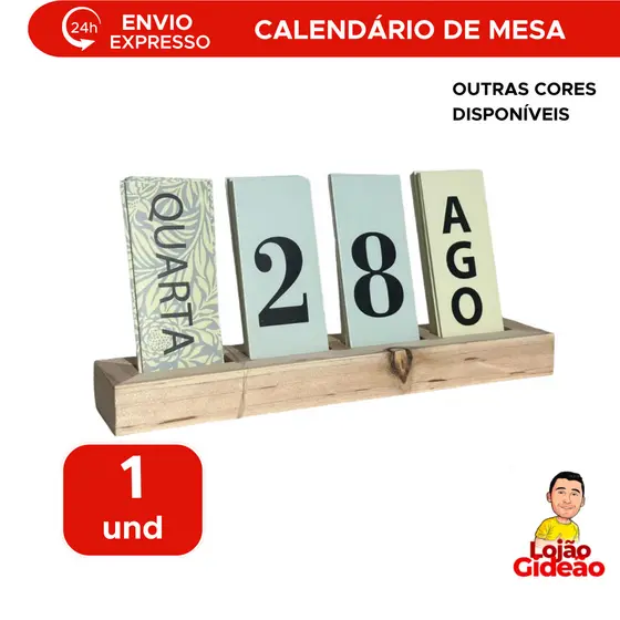 Calendário Permanente De Mesa Madeira Home Office Escritório Com Plaquinha Decoração