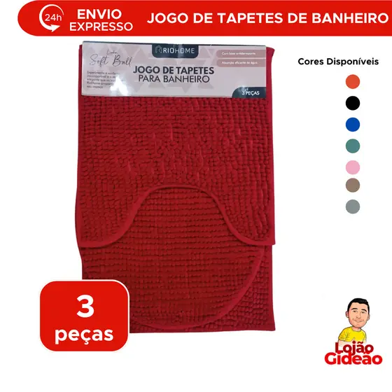Jogo de Tapetes para Banheiro 3 Peças Antiderrapante Kit Tapete de Porta de Entrada