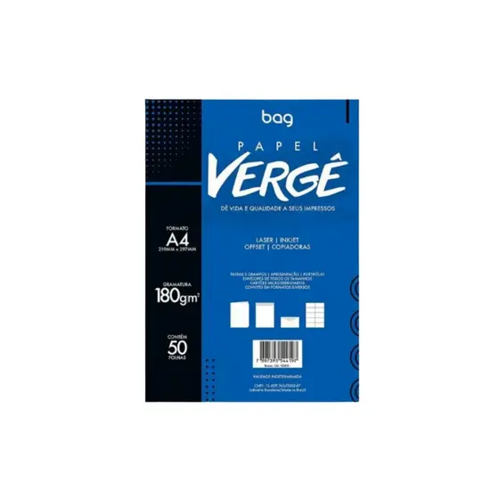 Papel Verge A4 180G Branco 50 Folhas Para Convite Certificado Diploma Cartão Visista Gráfica