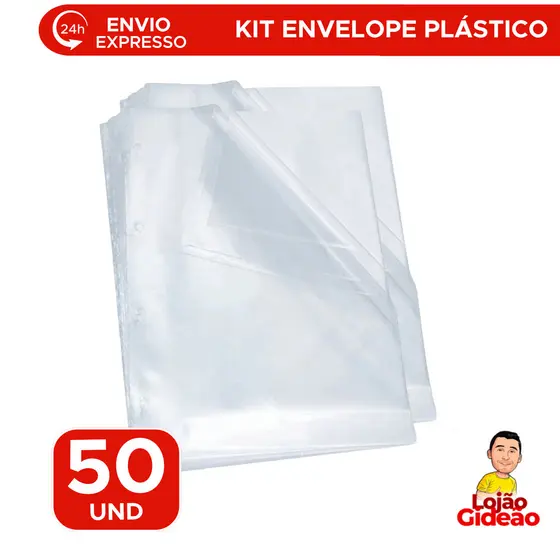 Kit com 50 Envelopes Plástico 4 Furos Para Documentos Pasta Fichário