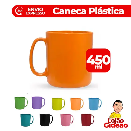 Caneca Plástica Colorida 450 ML Suco Água Copo Com Alça