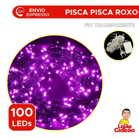 Pisca Pisca Led Roxo Para Decoração De Natal 9 Metros 127v 100 Lampadas De Fio Transparente