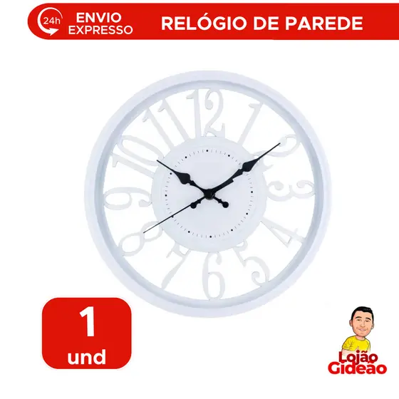 Relógio de Parede plástico Alumínio  Branco 30cm