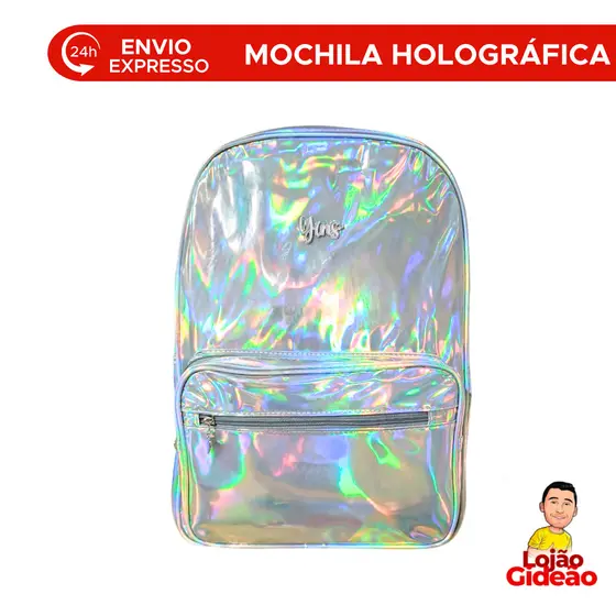 Mochila Bolsa Escolar Feminina Holográfica De Alça Reforçada Brilhosa