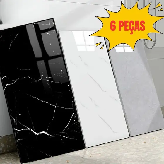 Porcelanato Flexível Placa Decorativa Papel de Parede Marmorizada 30x60cm Autoadesivo Luxo Premium