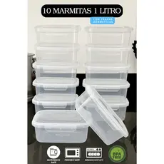 Kit 10 Marmita Potes 1000ml com Travas Laterais SEM BPA - Alimentos organizadores de congelador