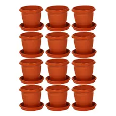 Vaso Com Pratinho 700ml  Redondo Marrom e Preto Para plantas e Flores Resistente Com Prato Suporte