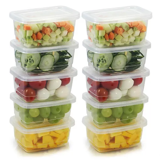 Kit 10 Potes Plastico 260ml Marmita Fitness Livre de BPA Freezer E Micro-ondas Potinho Retangular