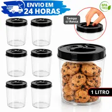 Kit Pote Mantimentos 1 Litro REFORÇADO Tampa Rosca Hermética Organizador Alimentos Cozinha Kits