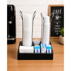 Porta Copos Descartáveis Organizador de Café | Suporte para Açúcar, Adoçante e Mexedores