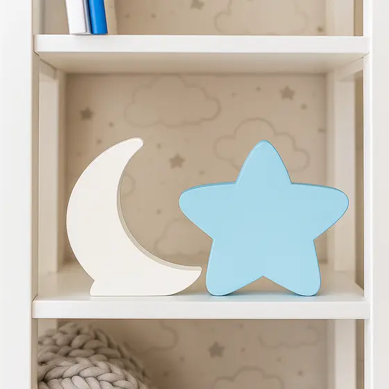 Kit Decorativo Lua Estrela Quarto Bebê Infantil Para Prateleira