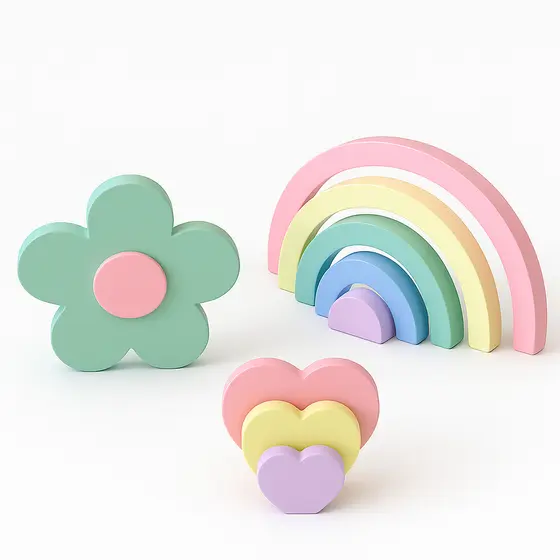 Kit Decorativo em MDF Flor Arco-íris e Trio Coração Decoração Quarto Infantil