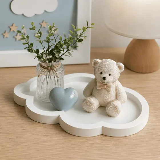 Bandeja Decorativa Nuvem Mdf Para Kit Higiene de Bebê Decoração Quarto
