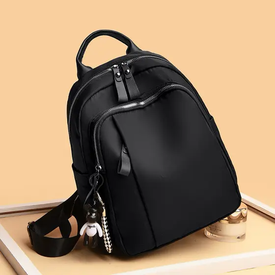 Mochila Feminina impermeável Escola resistente nylon tamanho médio com chaveiro (W-106)