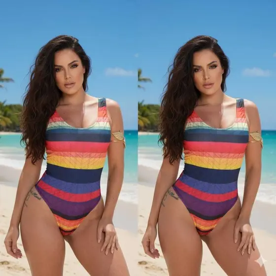 Maiô Biquíni Feminino para Praia ou Piscina de Suplex Digital com Forro no Busto Alças Grossa Body Feminino