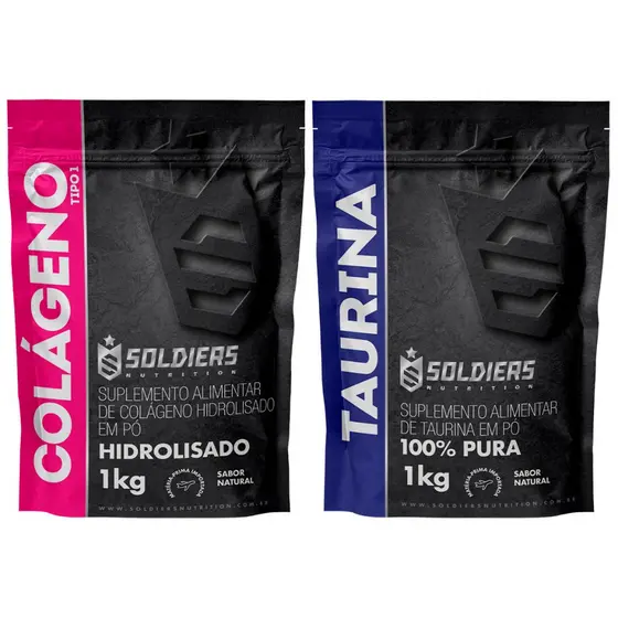 Kit: Colágeno Tipo 1 Hidrolisado 1kg + Taurina 1kg Soldiers Nutrition Aminoácido Recuperação